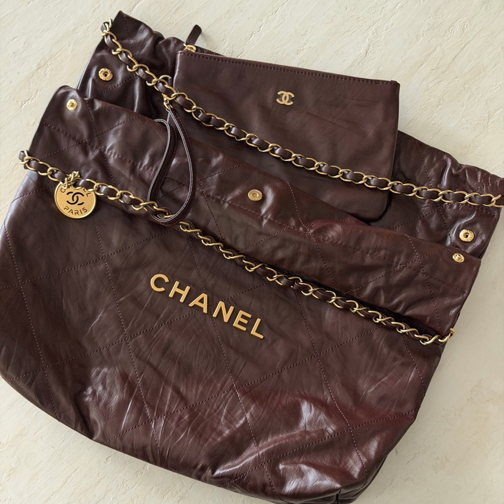 Chanel Chocolate  Brown Quilted Tote with Gold Accents